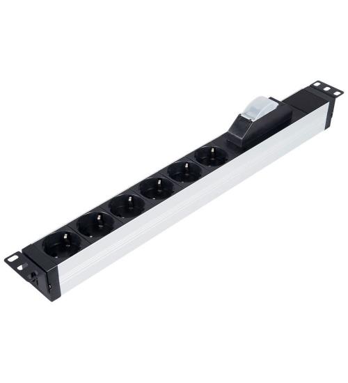LANDE 19"1U PDU 6LI ALUMİNYUM SİGORTALI GRUP PRİZ MAX.400W 